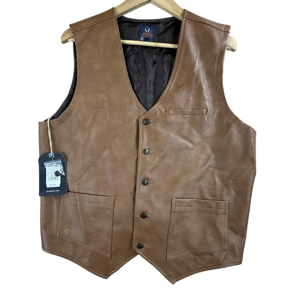 Moon Shine Spirit Vest Men Medium Brown Faux Leather Western Cowboy New MSSU22V2